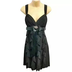 Women's Cache Black Layered Flowy Short Cocktail Dress with Crystal Tie